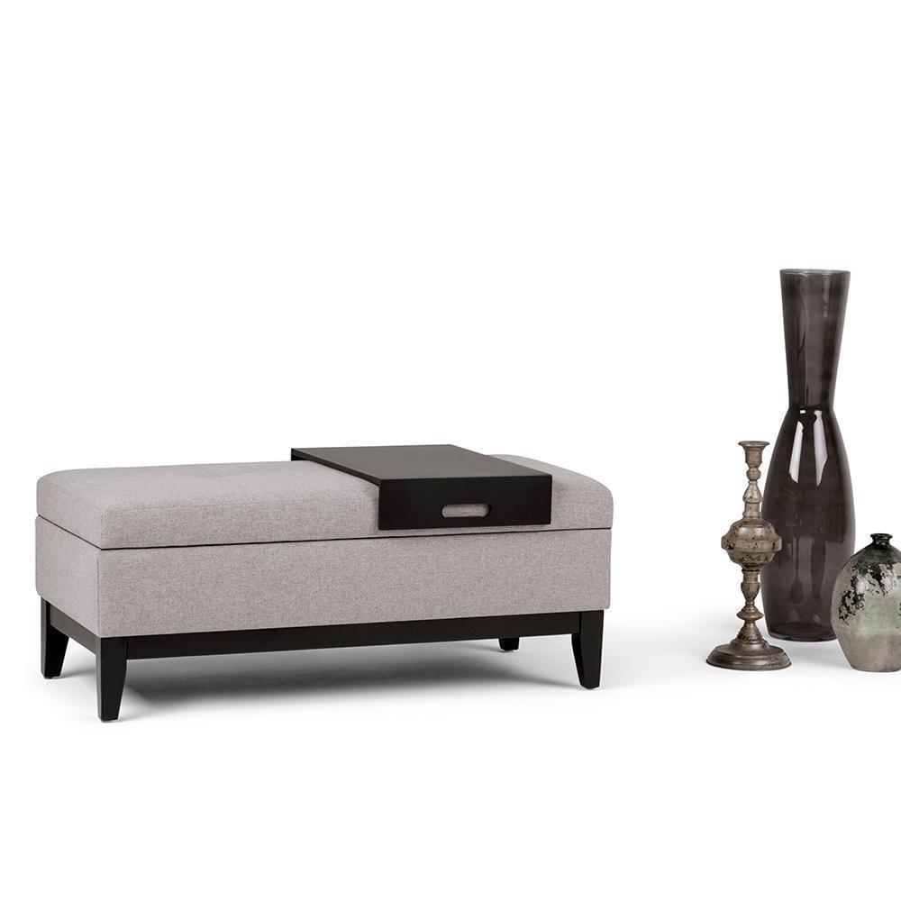 Cloud Grey Linen Style Fabric | Oregon Linen Look Storage Ottoman with Tray