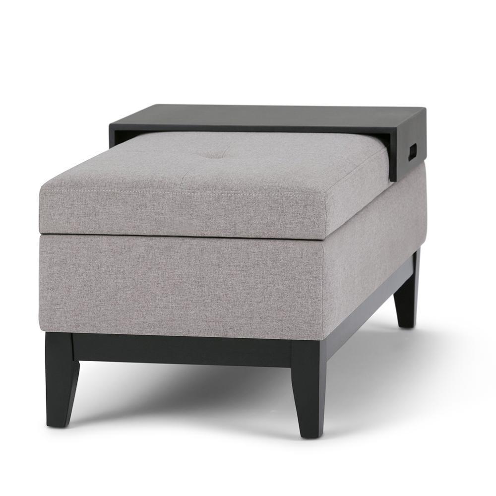 Cloud Grey Linen Style Fabric | Oregon Linen Look Storage Ottoman with Tray
