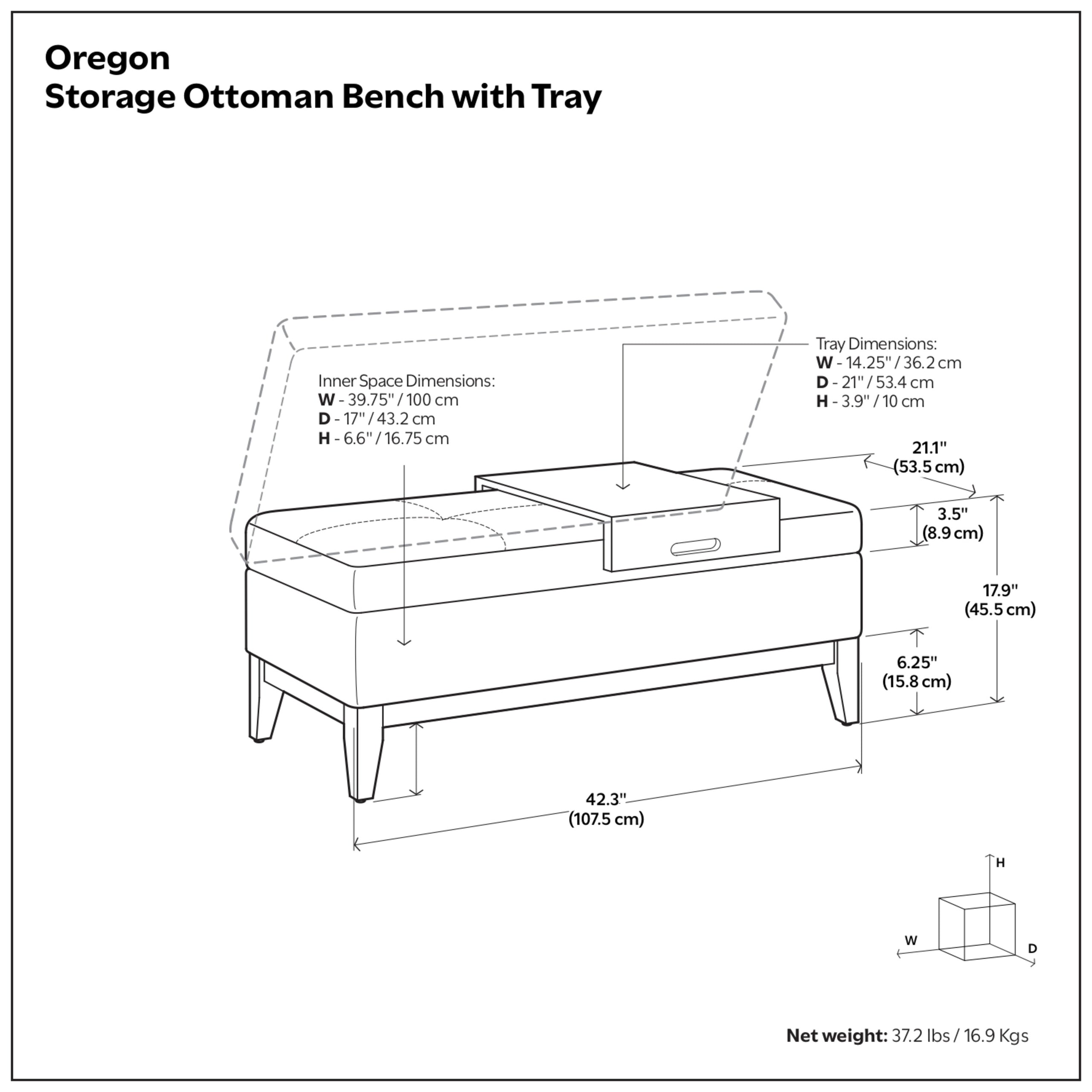 Cloud Grey Linen Style Fabric | Oregon Storage Ottoman Bench with Tray in Linen