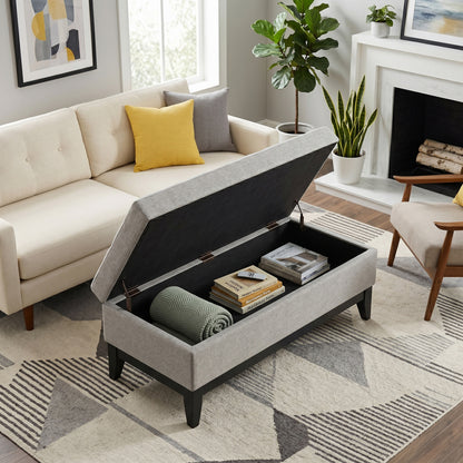 Cloud Grey Linen Style Fabric | Oregon Storage Ottoman Bench with Tray in Linen