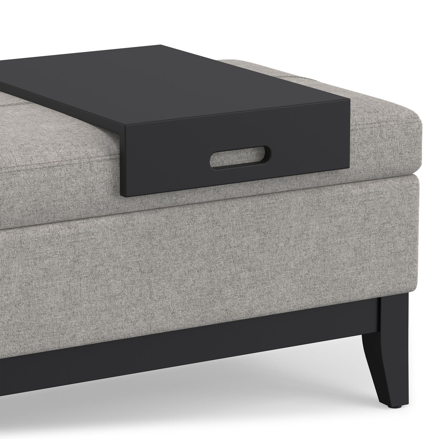 Cloud Grey Linen Style Fabric | Oregon Storage Ottoman Bench with Tray in Linen