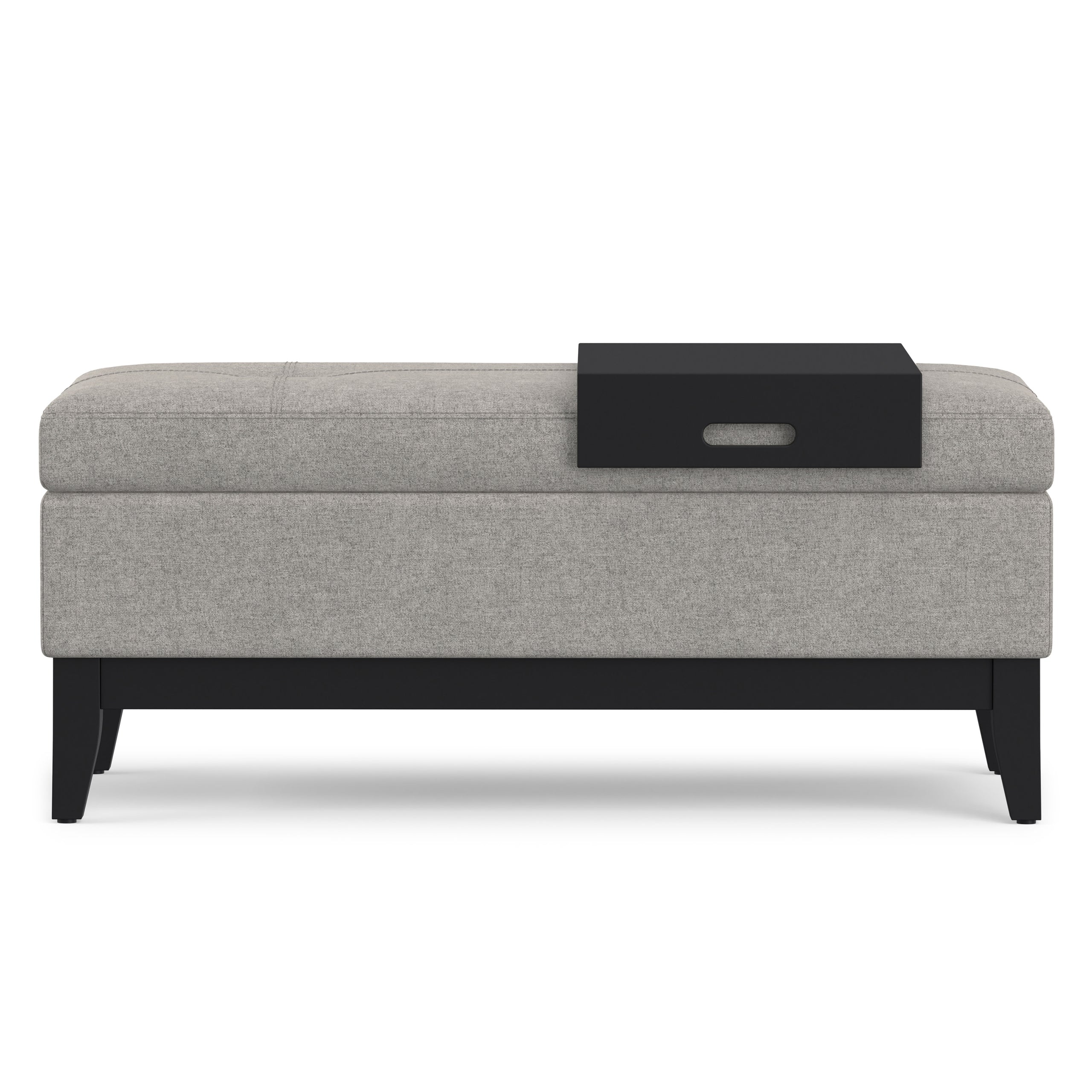 Cloud Grey Linen Style Fabric | Oregon Storage Ottoman Bench with Tray in Linen