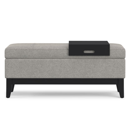 Cloud Grey Linen Style Fabric | Oregon Storage Ottoman Bench with Tray in Linen