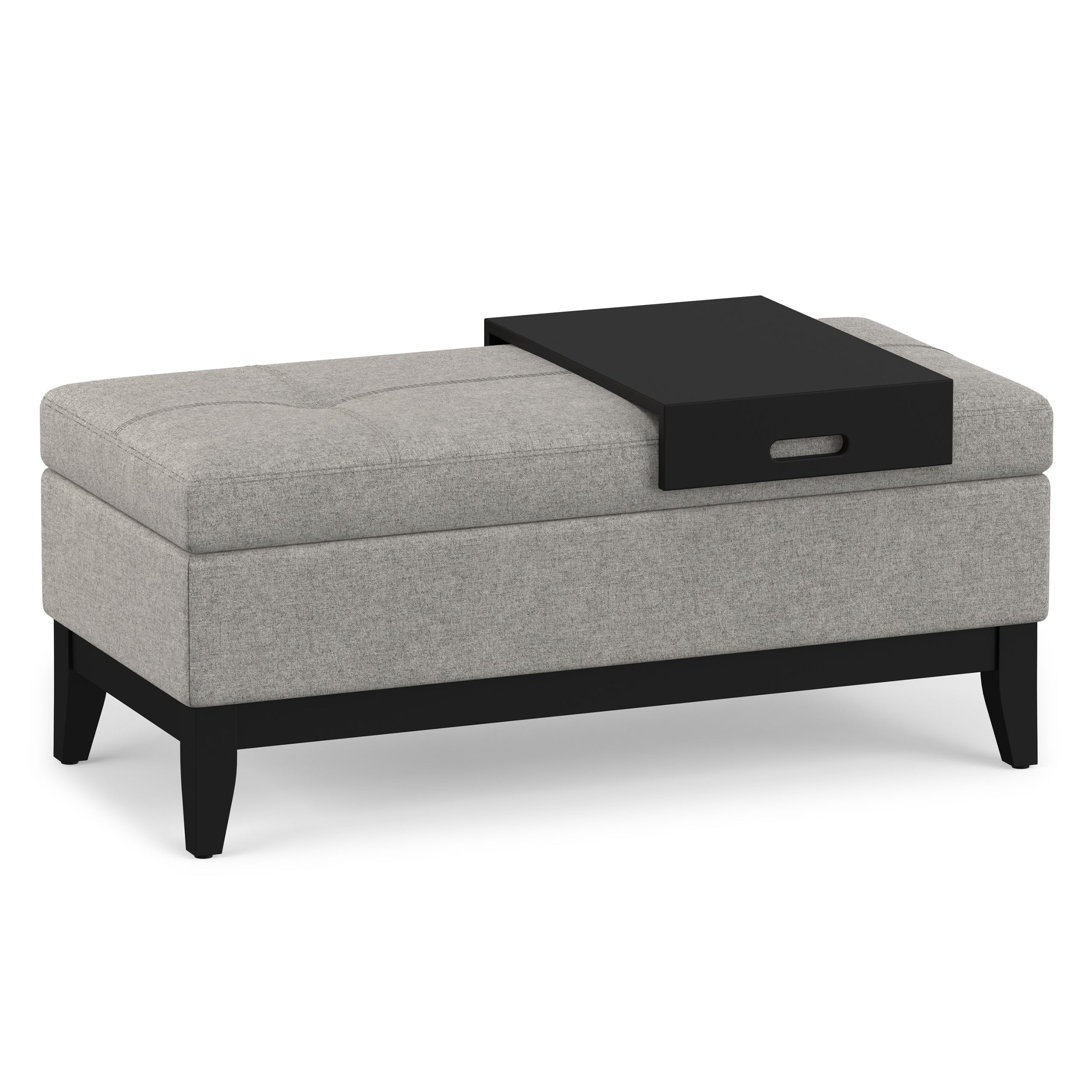 Cloud Grey Linen Style Fabric | Oregon Storage Ottoman Bench with Tray in Linen