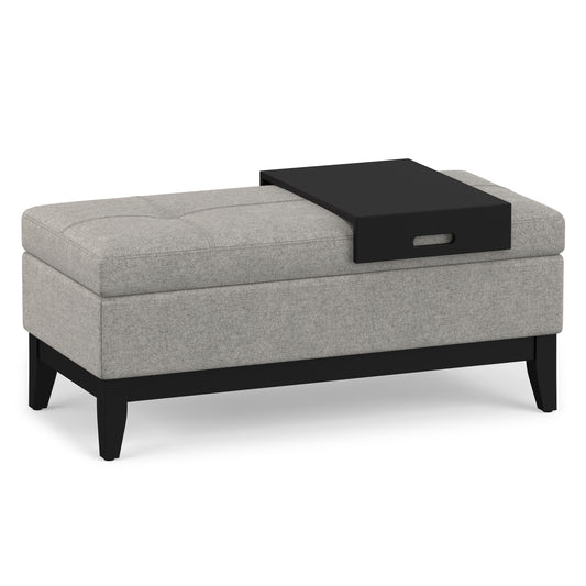 Cloud Grey Linen Style Fabric | Oregon Storage Ottoman Bench with Tray in Linen