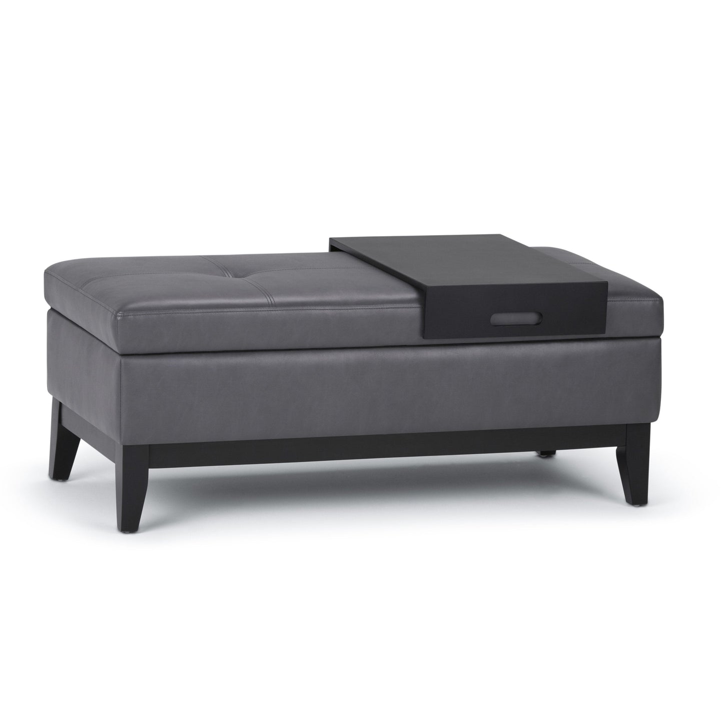 Stone Grey Vegan Leather | Oregon Vegan Leather Storage Ottoman with Tray