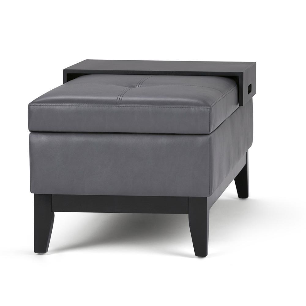 Stone Grey Vegan Leather | Oregon Vegan Leather Storage Ottoman with Tray