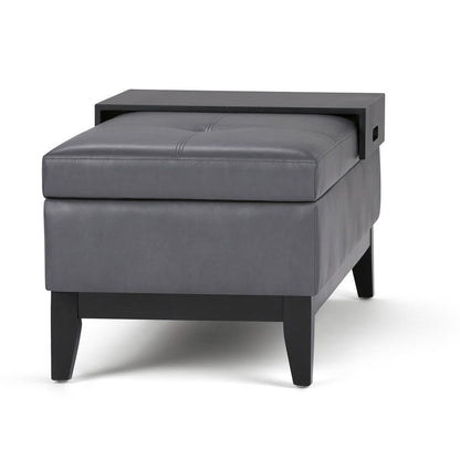 Stone Grey Vegan Leather | Oregon Vegan Leather Storage Ottoman with Tray