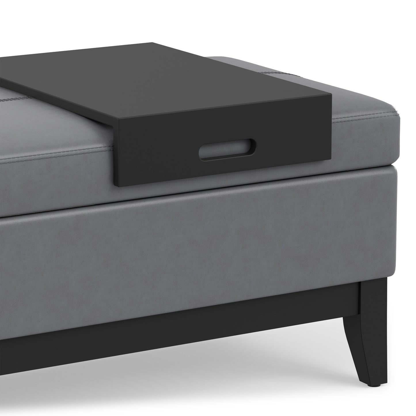 Stone Grey Vegan Leather | Oregon Storage Ottoman Bench with Tray in Vegan Leather
