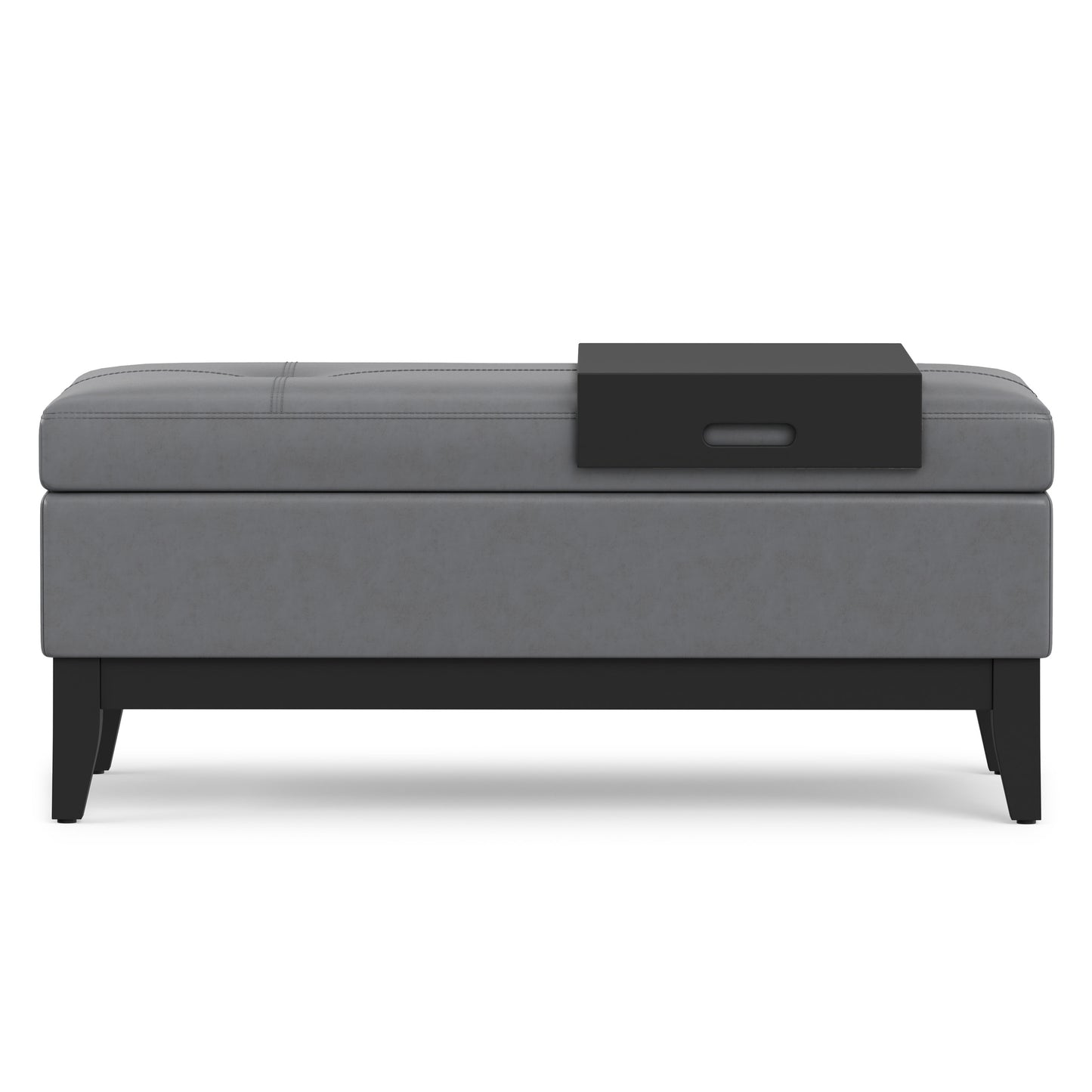Stone Grey Vegan Leather | Oregon Storage Ottoman Bench with Tray in Vegan Leather