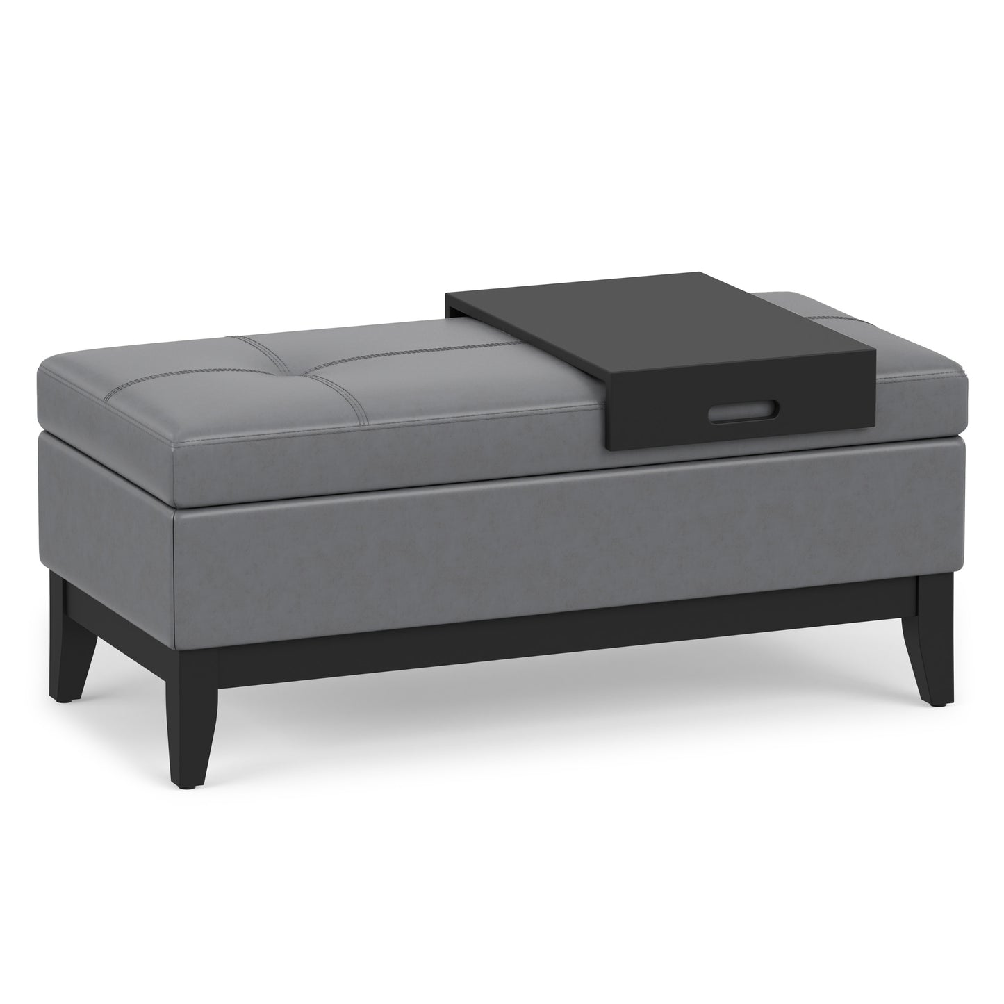 Stone Grey Vegan Leather | Oregon Storage Ottoman Bench with Tray in Vegan Leather