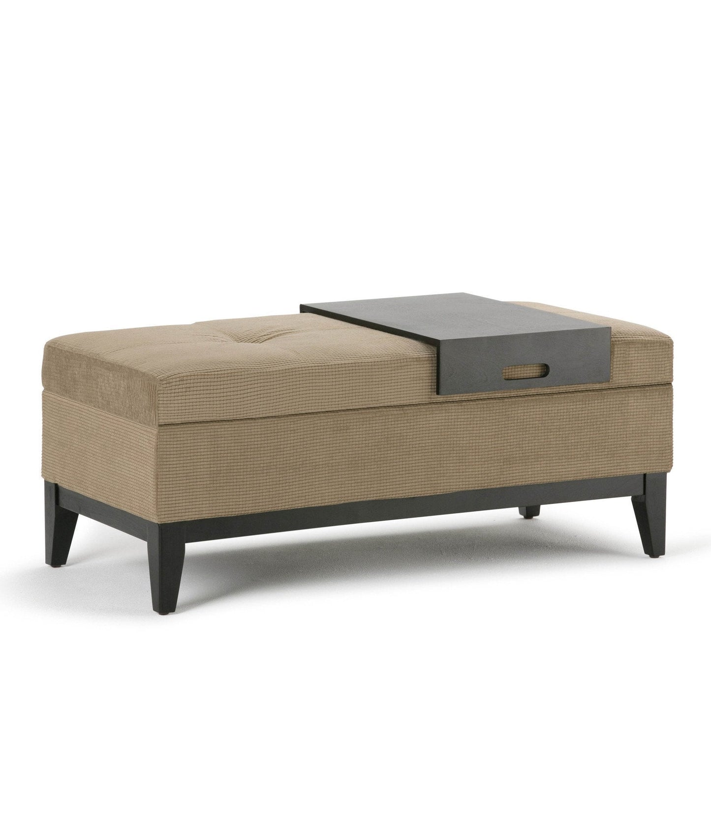 Khaki Beige Chenille Look Fabric | Oregon Linen Look Storage Ottoman with Tray