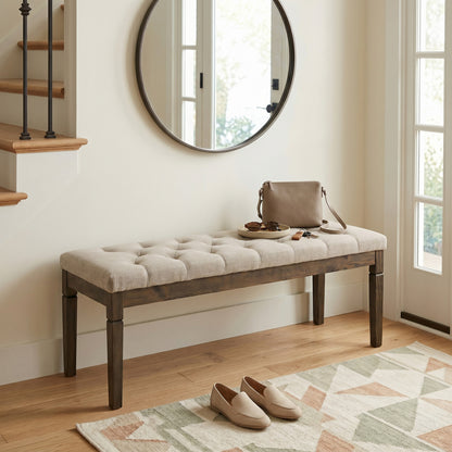Natural Linen Style Fabric | Waverly Tufted Ottoman Bench