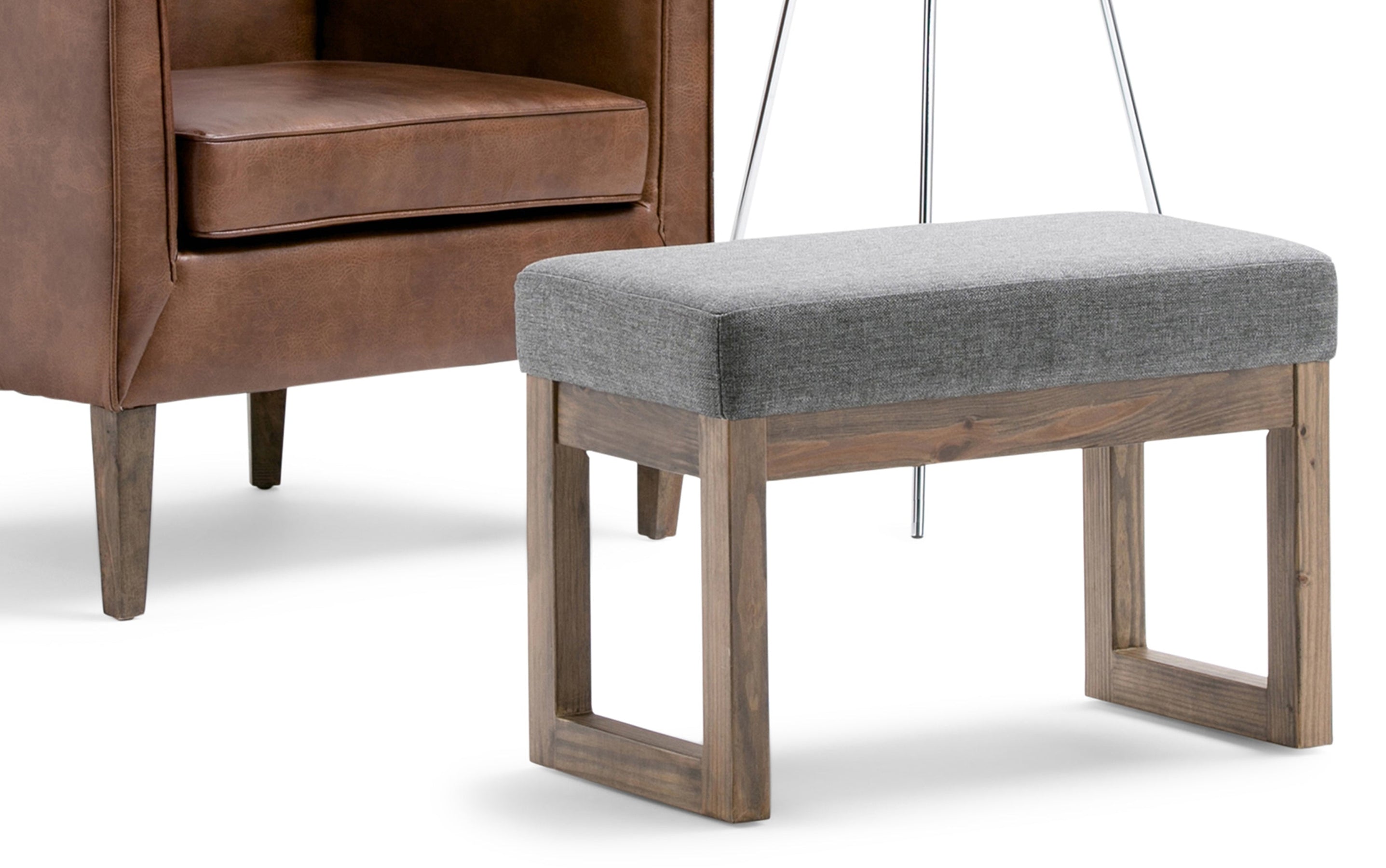 Grey Linen Style Fabric | Milltown Footstool Small Ottoman Bench