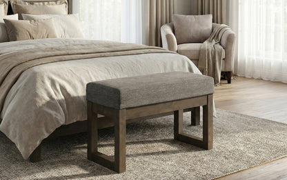 Grey Linen Style Fabric | Milltown Footstool Small Ottoman Bench
