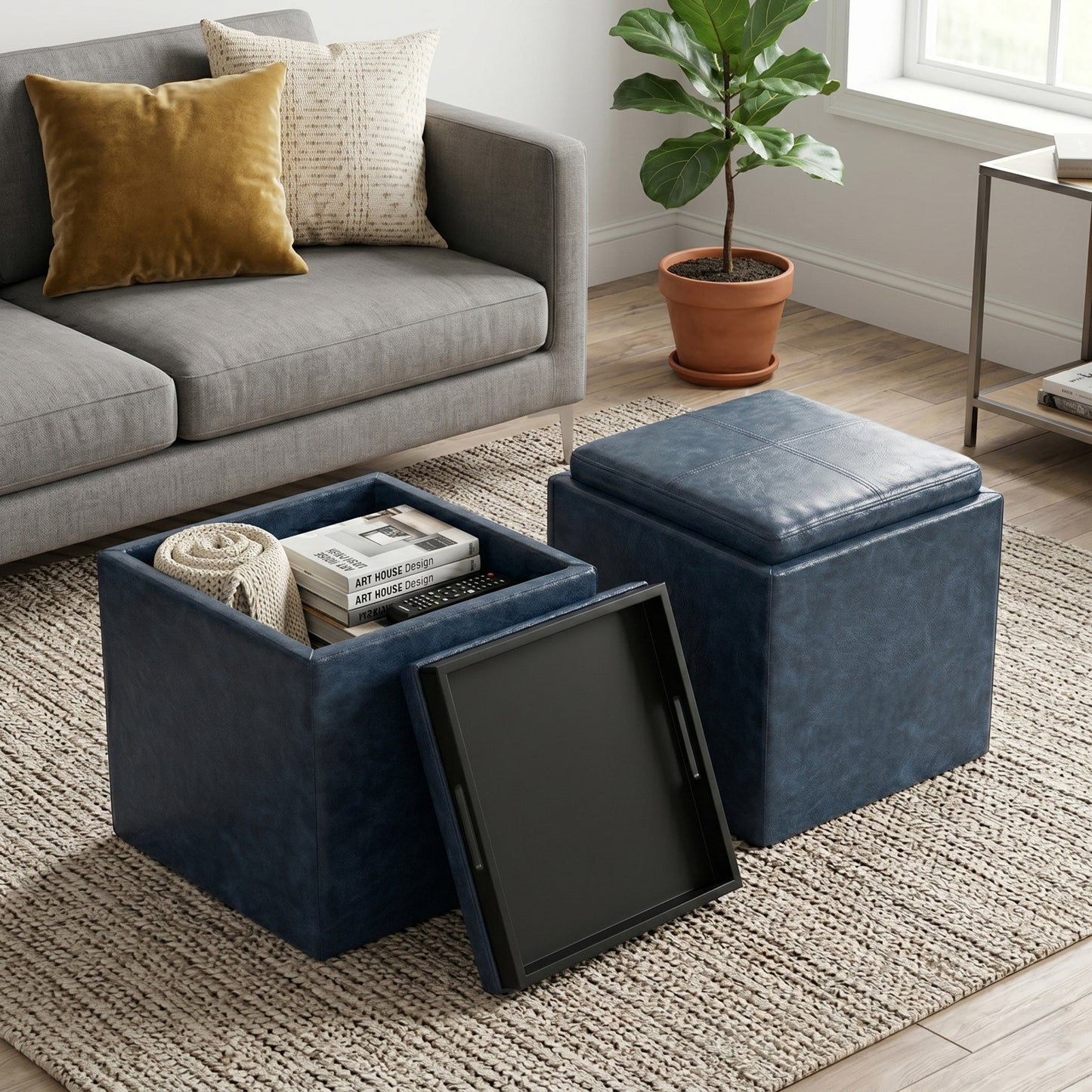 Rockwood Cube Storage Ottoman in Vegan Leather