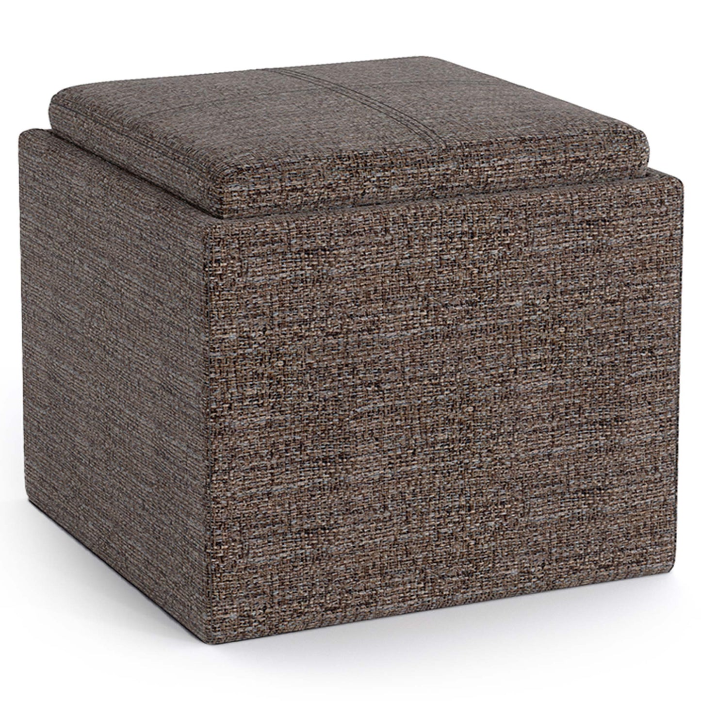 Mink Brown Tweed Style Fabric | Rockwood Vegan Leather Cube Storage Ottoman with Tray