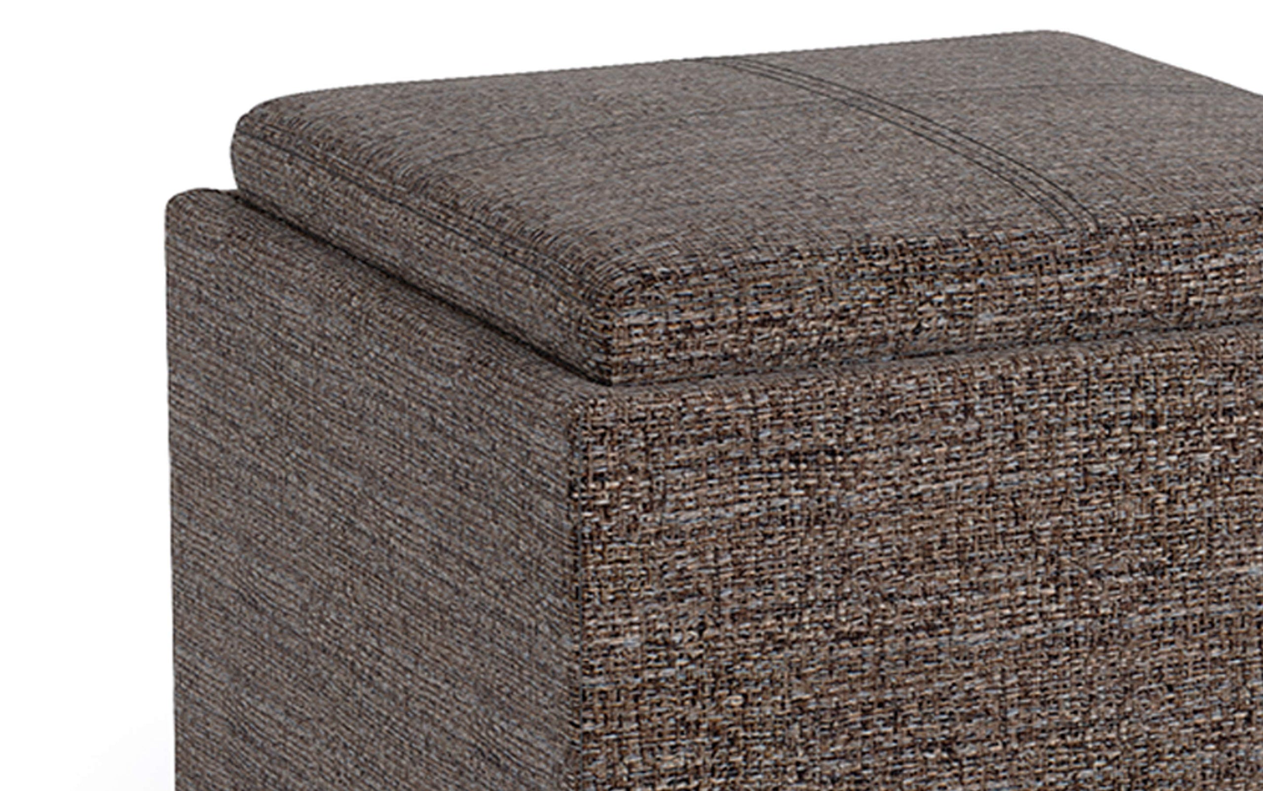 Mink Brown Tweed Style Fabric | Rockwood Vegan Leather Cube Storage Ottoman with Tray