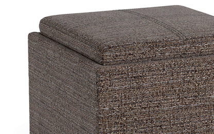 Mink Brown Tweed Style Fabric | Rockwood Vegan Leather Cube Storage Ottoman with Tray
