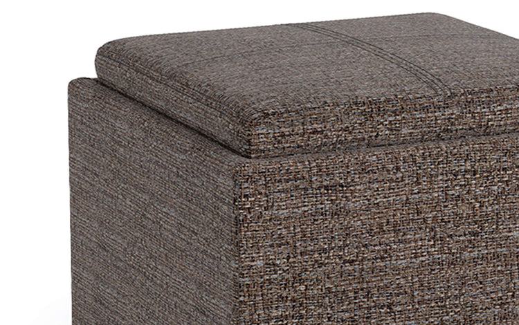 Mink Brown Tweed Style Fabric | Rockwood Vegan Leather Cube Storage Ottoman with Tray