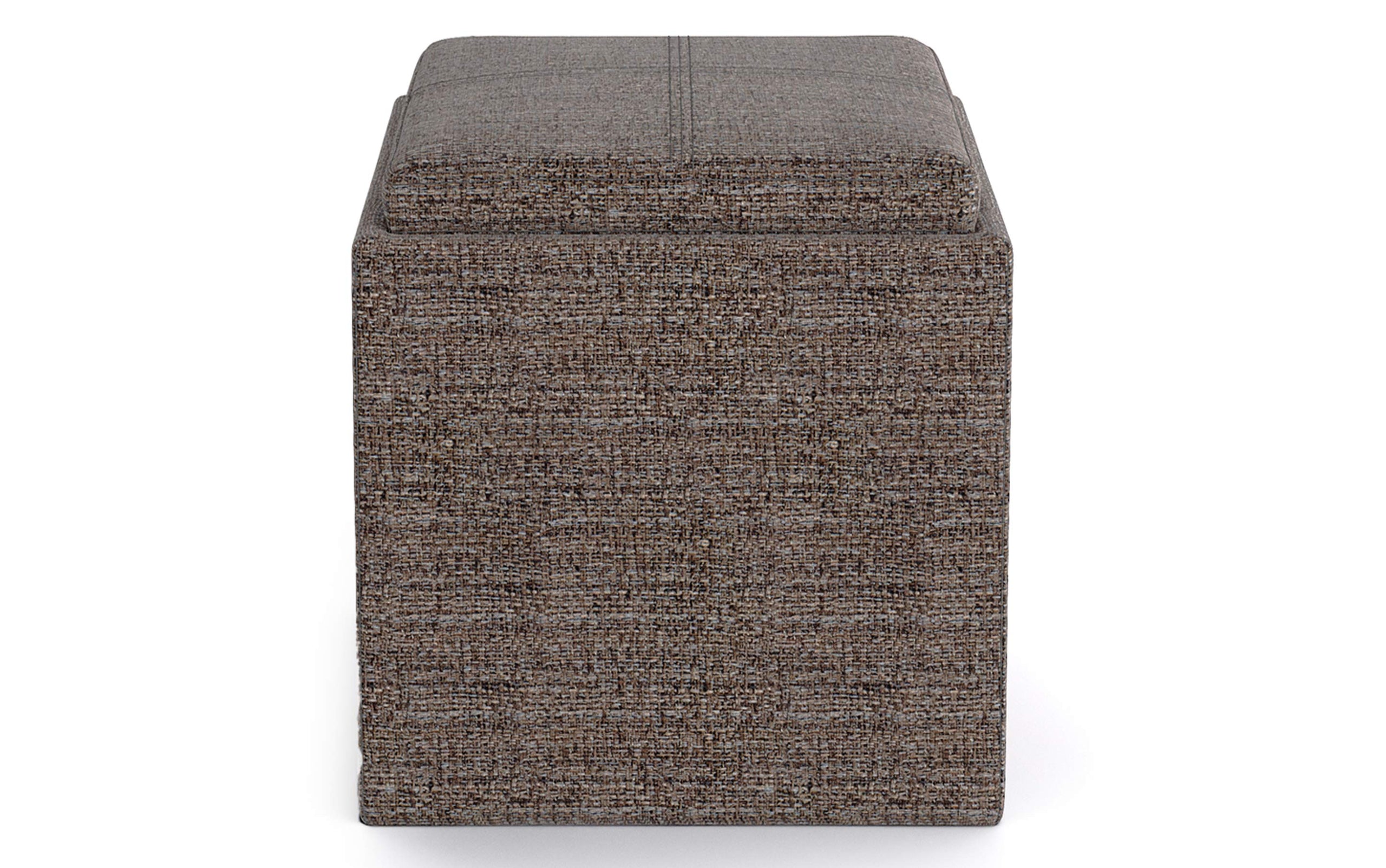 Mink Brown Tweed Style Fabric | Rockwood Vegan Leather Cube Storage Ottoman with Tray