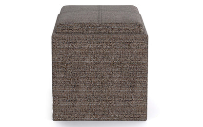 Mink Brown Tweed Style Fabric | Rockwood Vegan Leather Cube Storage Ottoman with Tray