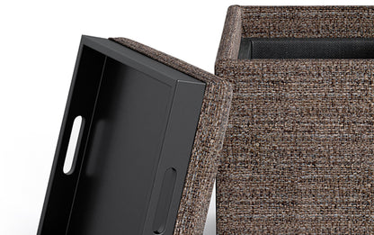 Mink Brown Tweed Style Fabric | Rockwood Vegan Leather Cube Storage Ottoman with Tray
