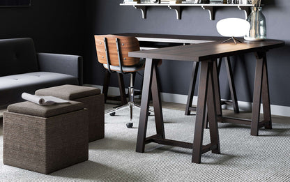 Mink Brown Tweed Style Fabric | Rockwood Vegan Leather Cube Storage Ottoman with Tray