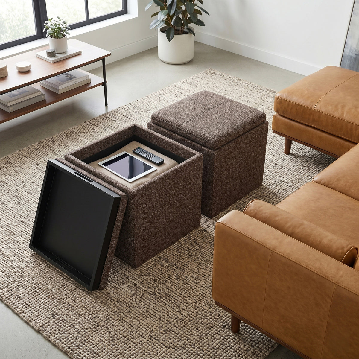 Rockwood Cube Storage Ottoman in Tweed