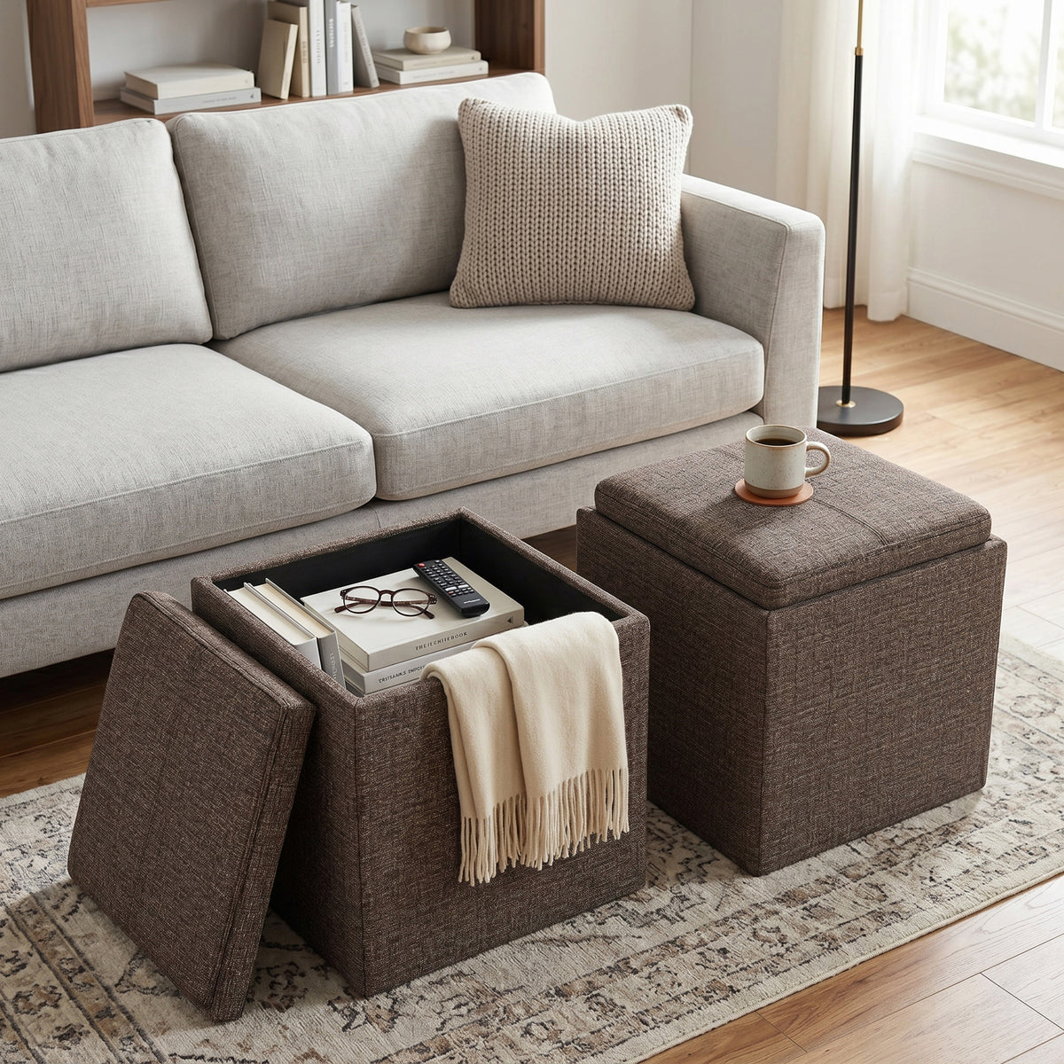 Rockwood Cube Storage Ottoman in Tweed
