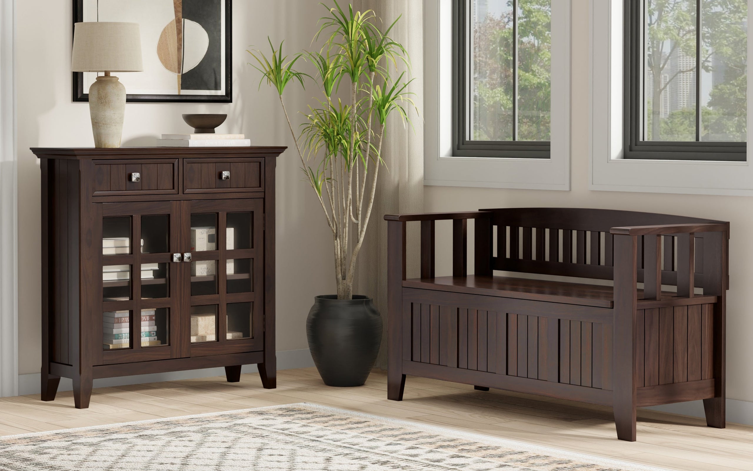 Brunette Brown | Acadian 48-inch Storage Bench and 36-inch Cabinet