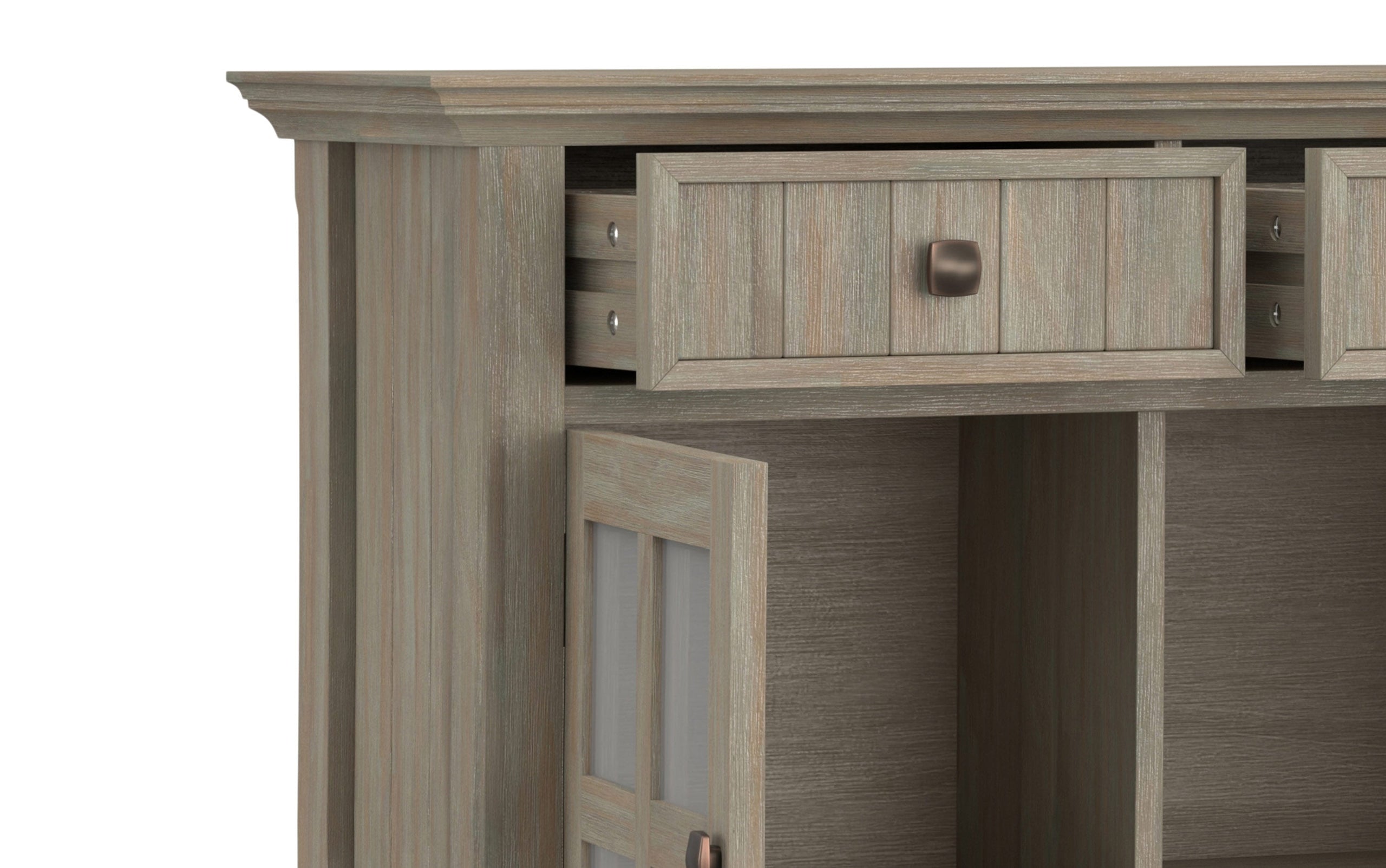 Distressed Grey | Acadian 48-inch Storage Bench and 36-inch Cabinet
