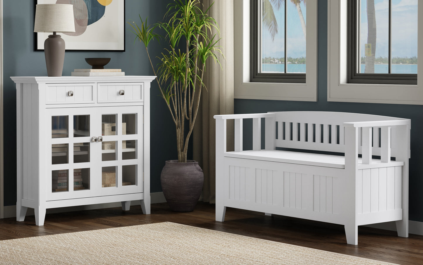 White | Acadian 48-inch Storage Bench and 36-inch Cabinet