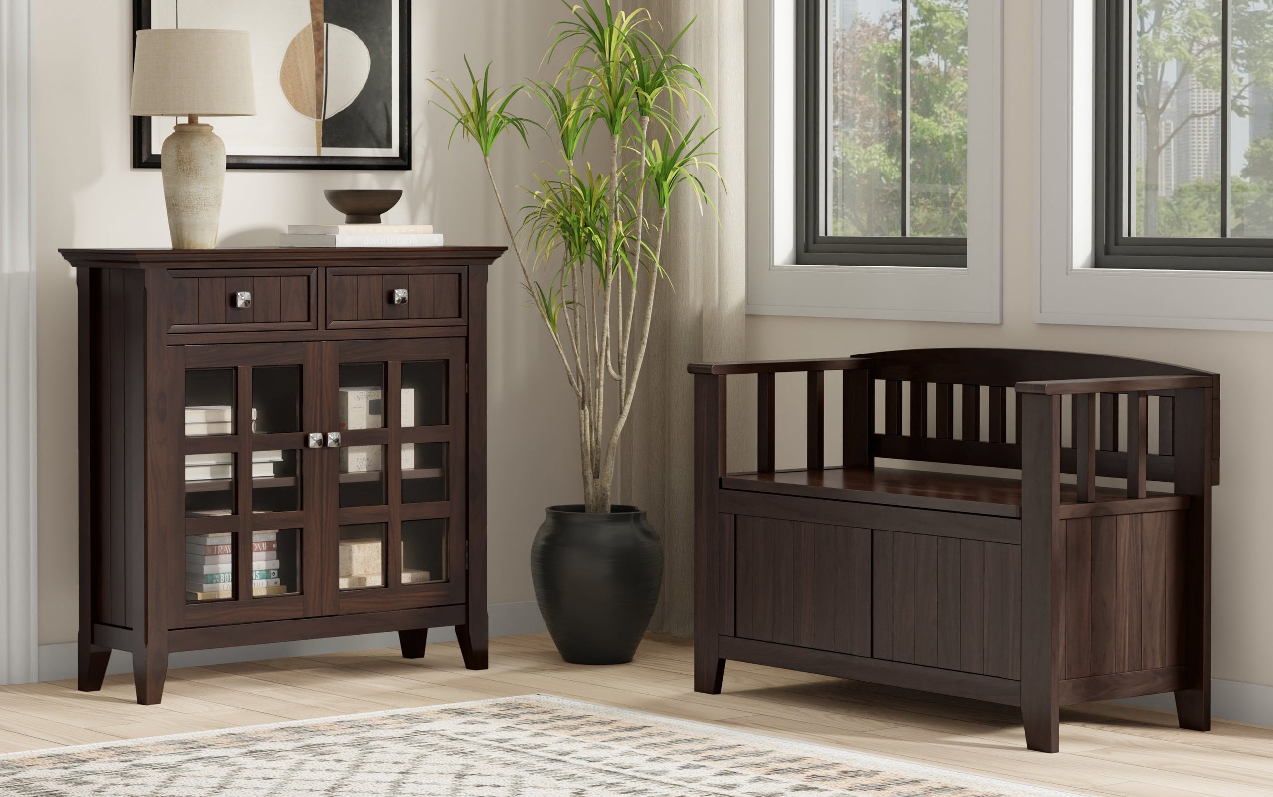 Brunette Brown | Acadian 36-inch Storage Bench and 36-inch Cabinet
