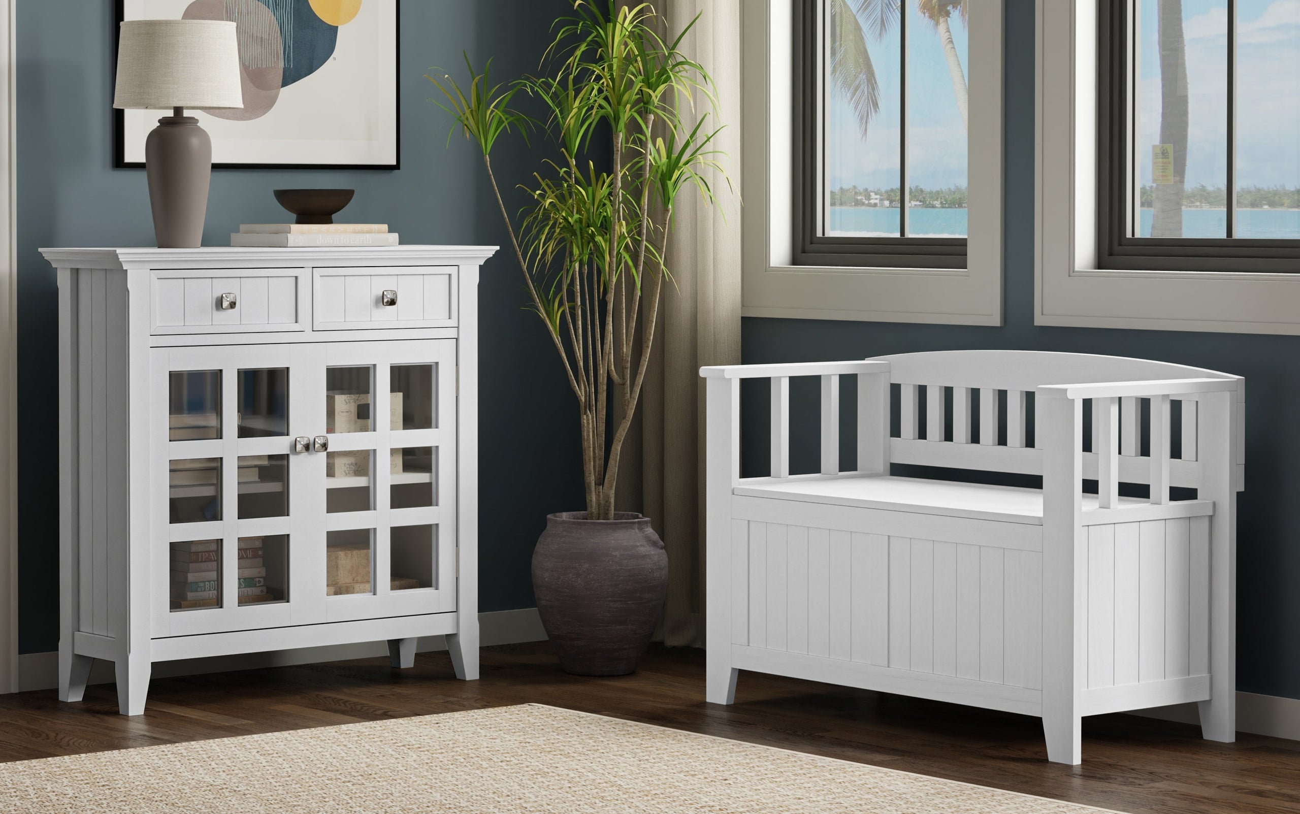 White | Acadian 36-inch Storage Bench and 36-inch Cabinet