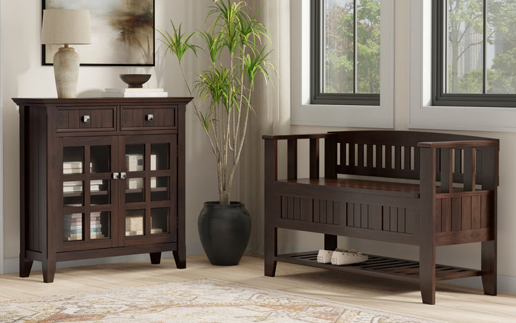 Brunette Brown | Acadian 48-inch Storage Bench with Shelf and 36-inch Cabinet