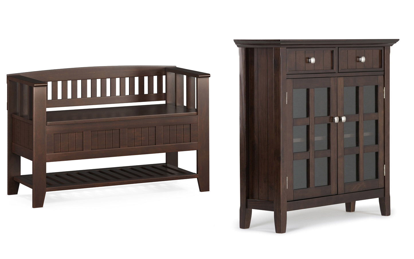 Brunette Brown | Acadian 48-inch Storage Bench with Shelf and 36-inch Cabinet