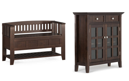 Brunette Brown | Acadian 48-inch Storage Bench with Shelf and 36-inch Cabinet