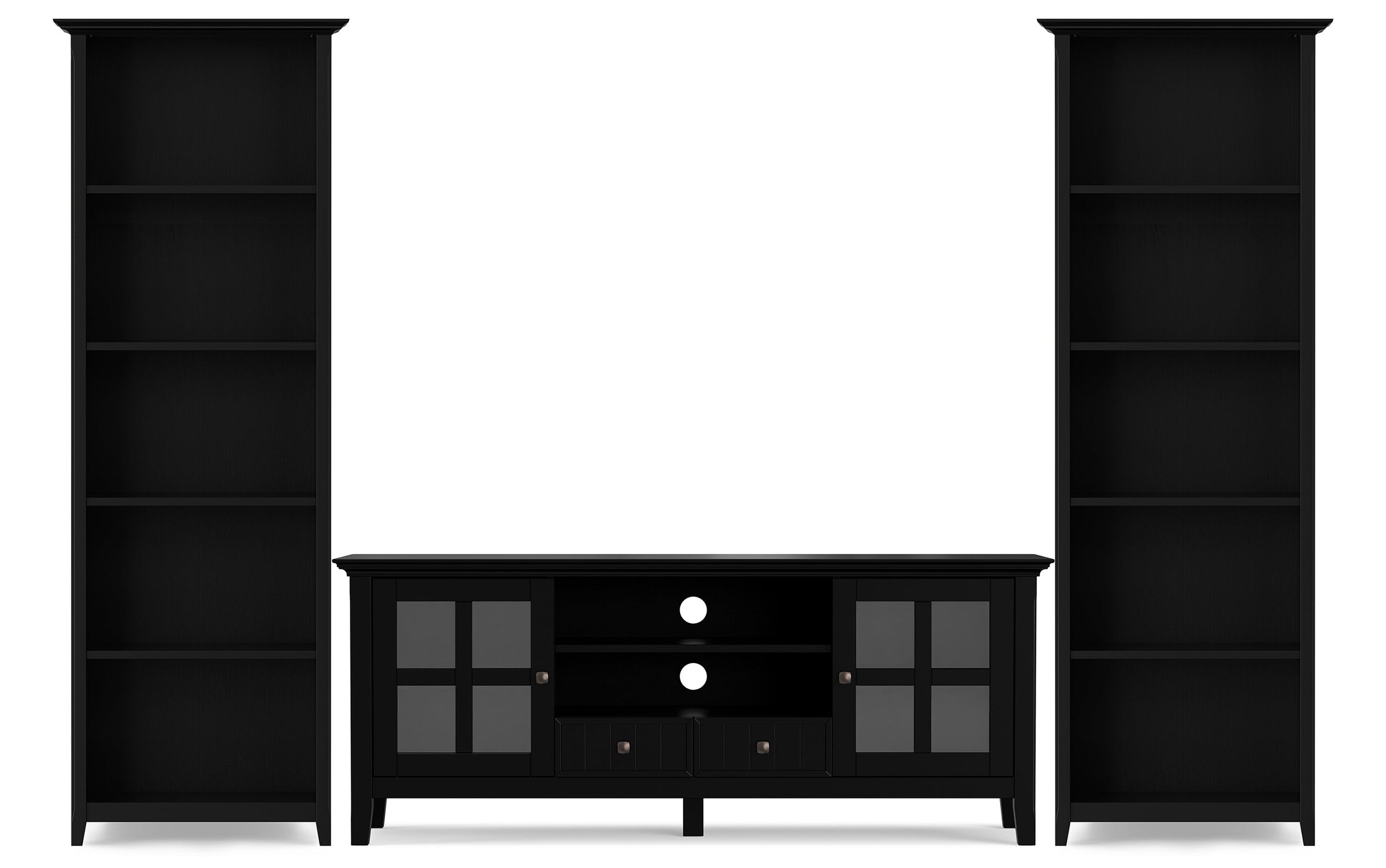 Black | Acadian 60 inch TV Stand with 26 inch 5 Shelf Bookcases (Set of 3)