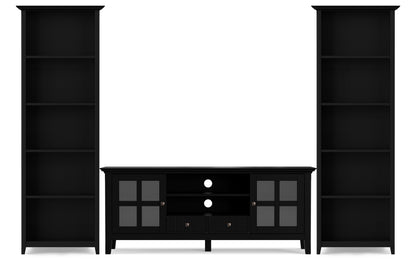 Black | Acadian 60 inch TV Stand with 26 inch 5 Shelf Bookcases (Set of 3)