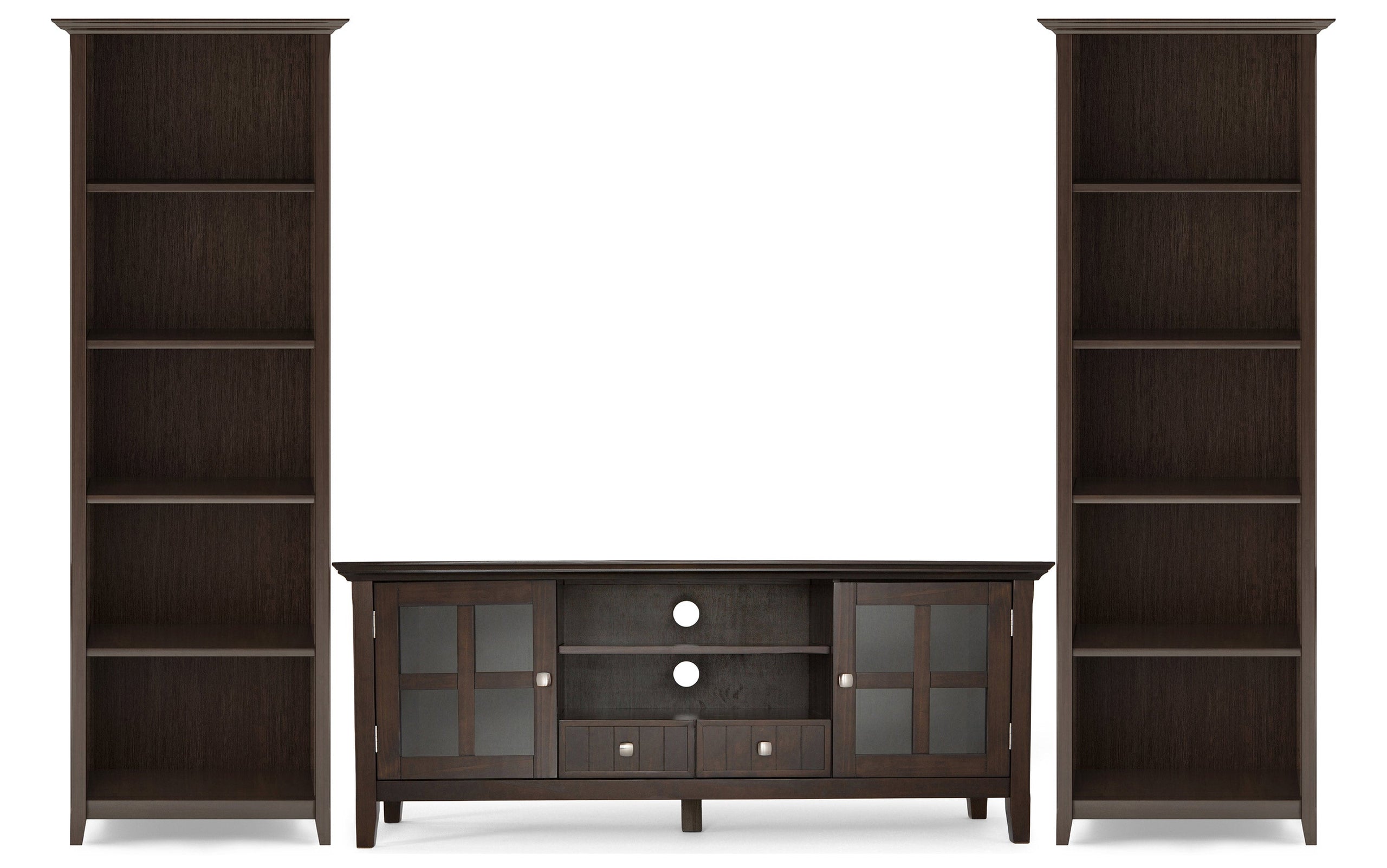 Brunette Brown | Acadian 60 inch TV Stand with 26 inch 5 Shelf Bookcases (Set of 3)