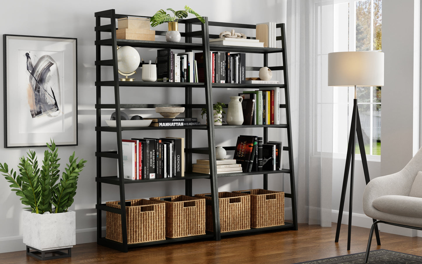 Black | Acadian 30W 5 Shelf Ladder Bookcase (Set of 2)