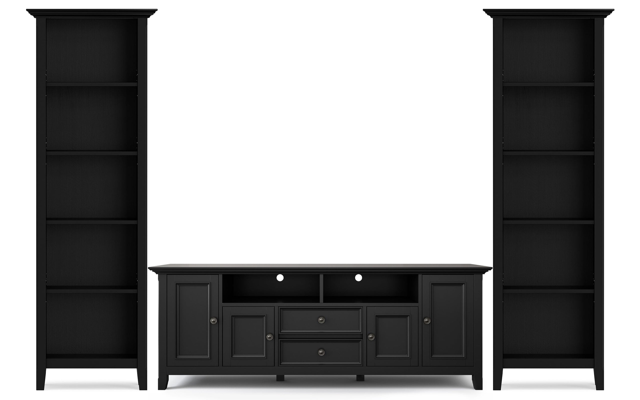 Black | Amherst 72 inch TV Stand with 24 inch 5 Shelf Bookcases (Set of 3)