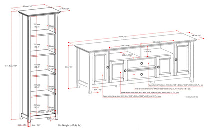White | Amherst 72 inch TV Stand with 24 inch 5 Shelf Bookcases (Set of 3)