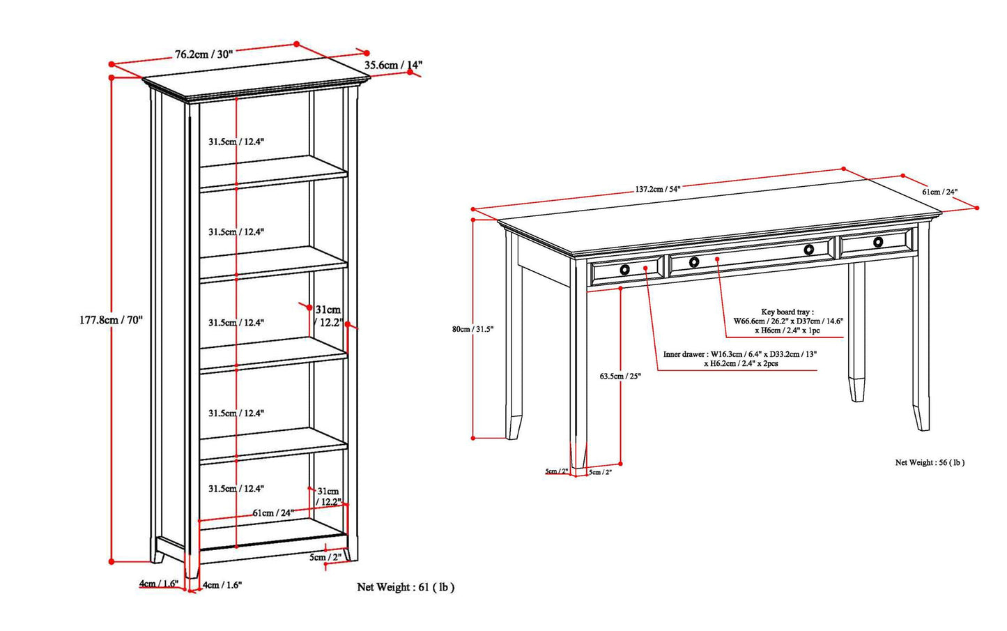 Distressed Grey | Amherst 54 inch Desk and 30 inch Bookcase (Set of 2)