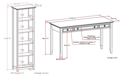 Hickory Brown | Amherst Solid Wood 54 inch Desk with 24 inch Bookcases (Set of 3)