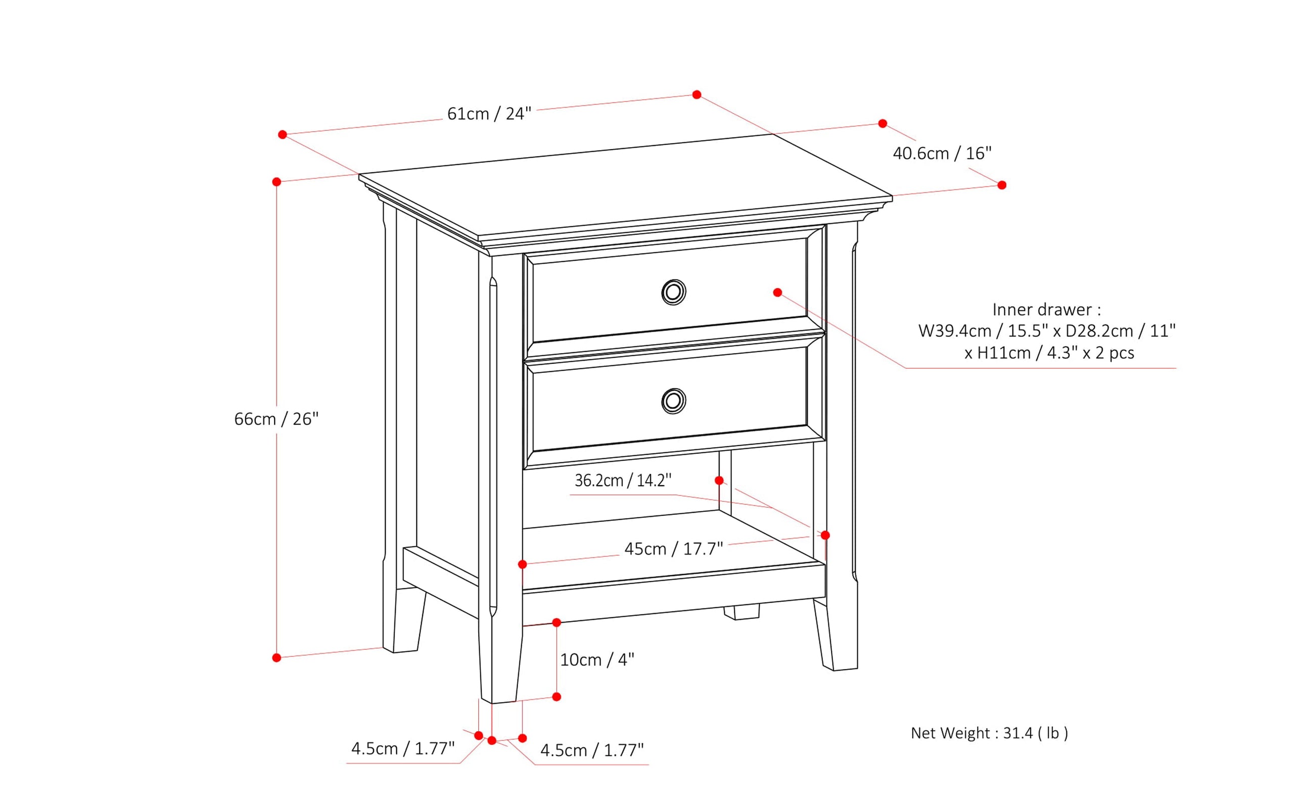 Black | Amherst 24 inch Bedside Table (Set of 2)