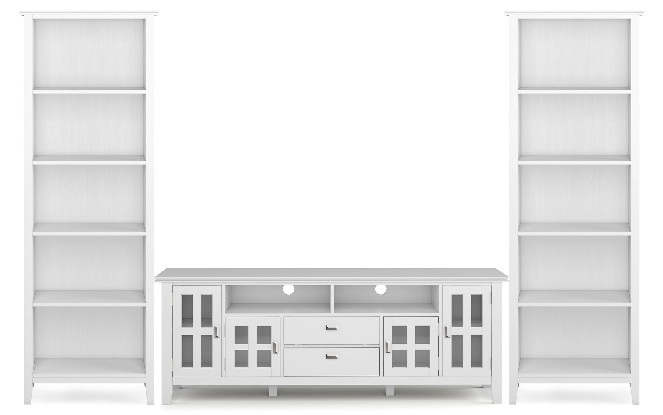 White | Artisan 72 inch TV Stand with 26 inch 5 Shelf Bookcases (Set of 3)