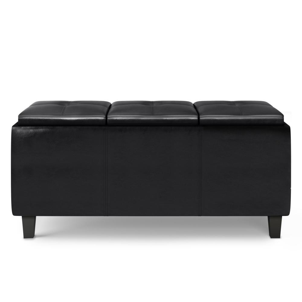 Midnight Black Vegan Leather | Avalon Tray Storage Ottoman with Lift Up Lids