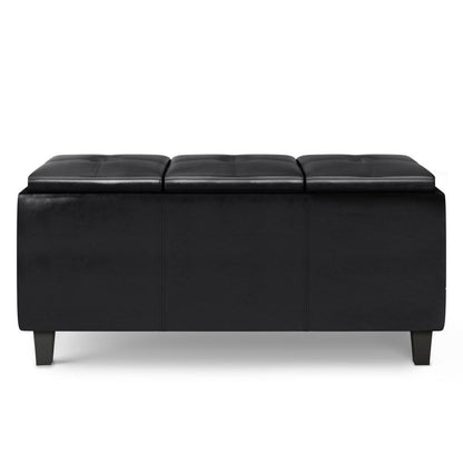 Midnight Black Vegan Leather | Avalon Tray Storage Ottoman with Lift Up Lids